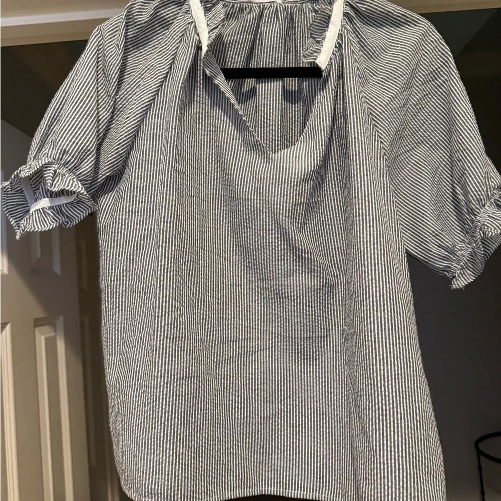 Day + Moon Navy Striped Women's Blouse - Picture 1 of 2